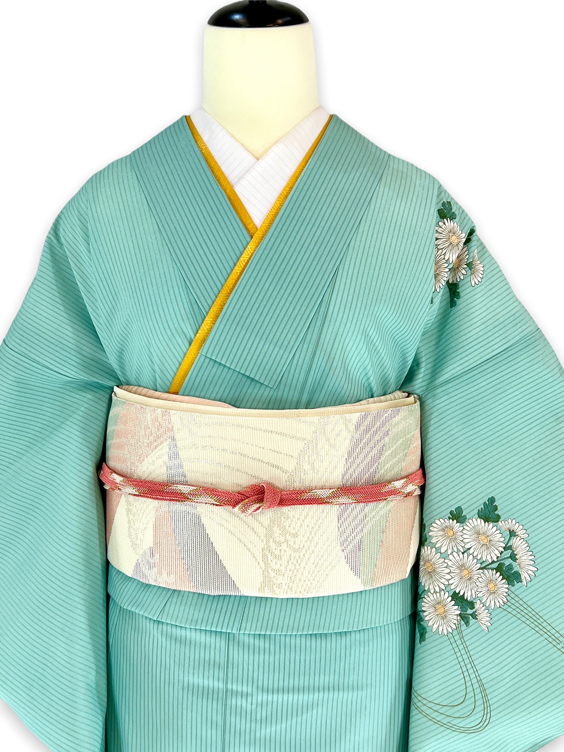 夏着物】訪問着・附下げレンタル フルセット 水色金通流水菊文 夏着物】訪問着・附下げレンタル フルセット 水色金通流水菊文