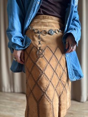 patchwork design pigskin skirt-4530-3