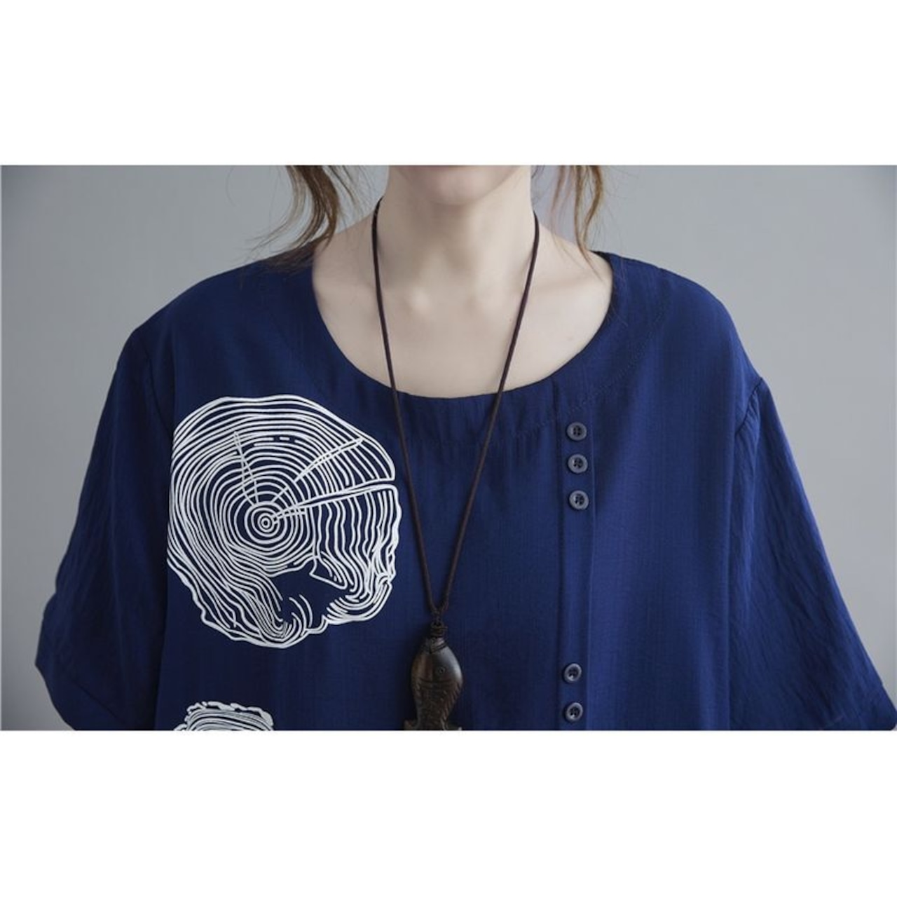 木目調プリントフロントボタン シャツ 30221