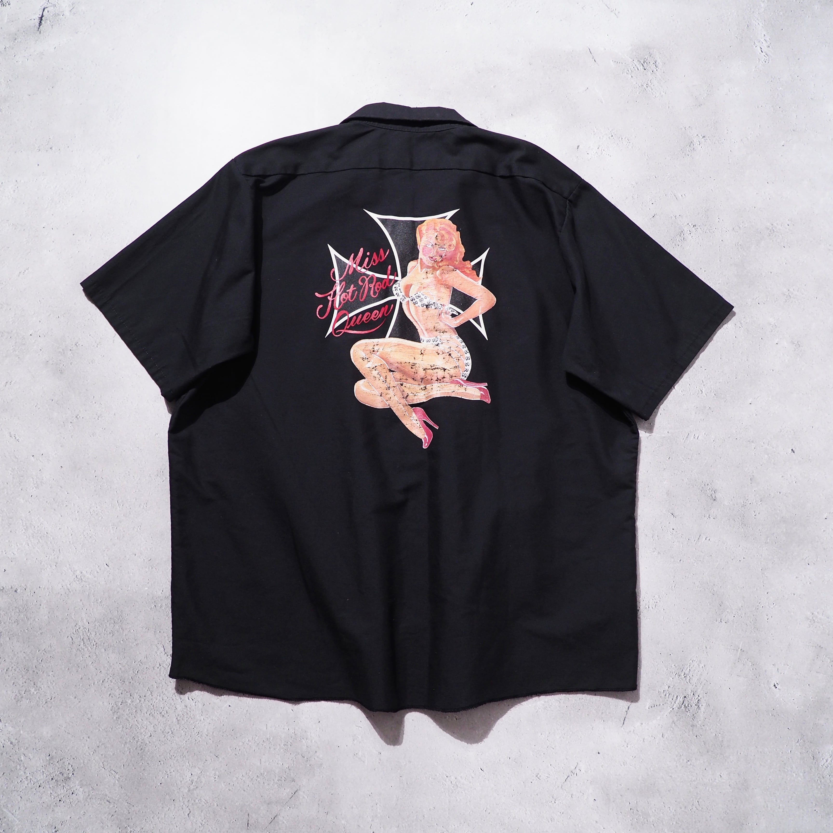 " RED KAP " Glamorous girl Crack printed Vintage loose Work SS shirt