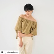 SINME リネンオフショルダーブラウス ブルー