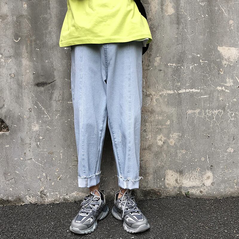 全1色 デニム パンツ ワイド カジュアル 無地 おしゃれ