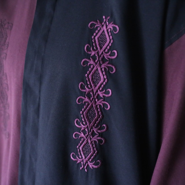 "刺繍" good bi-color switching design fry-front minimal mode shirt