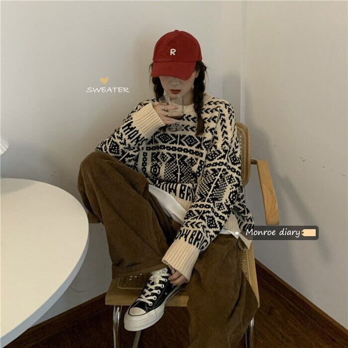 ルーズセーター レディースオータムウィンタースタンダードスタイルニットコート ジャケット レトロ 秋物 冬物 モンロー2480446369
