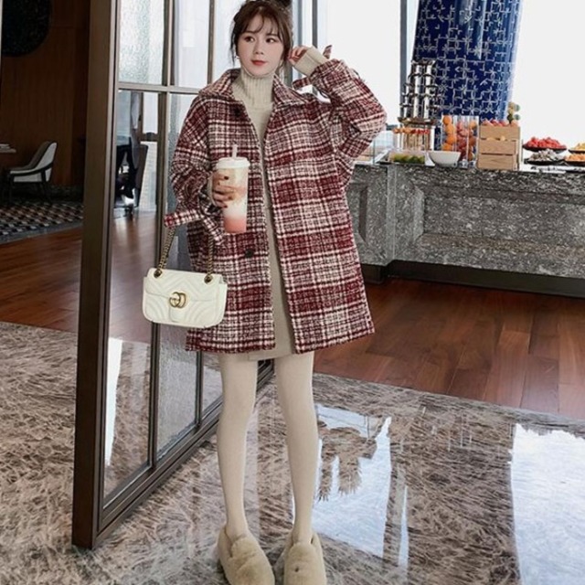 チェック コート レディース 韓国 ファッション 冬服 レディース ショートコート 冬コート レディース ミドル ハーフコート タータンチェック ゆったり コート 秋冬 大人可愛い コート アウター 冬 レディース Vestito