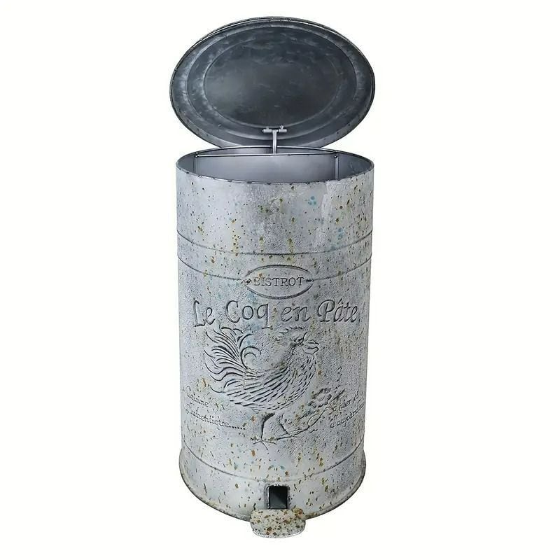 ヴィンテージゴミ箱 ダストボックス ヴィンテージ調 金属製 ゴミ箱 蓋つき 刻印 ステップ