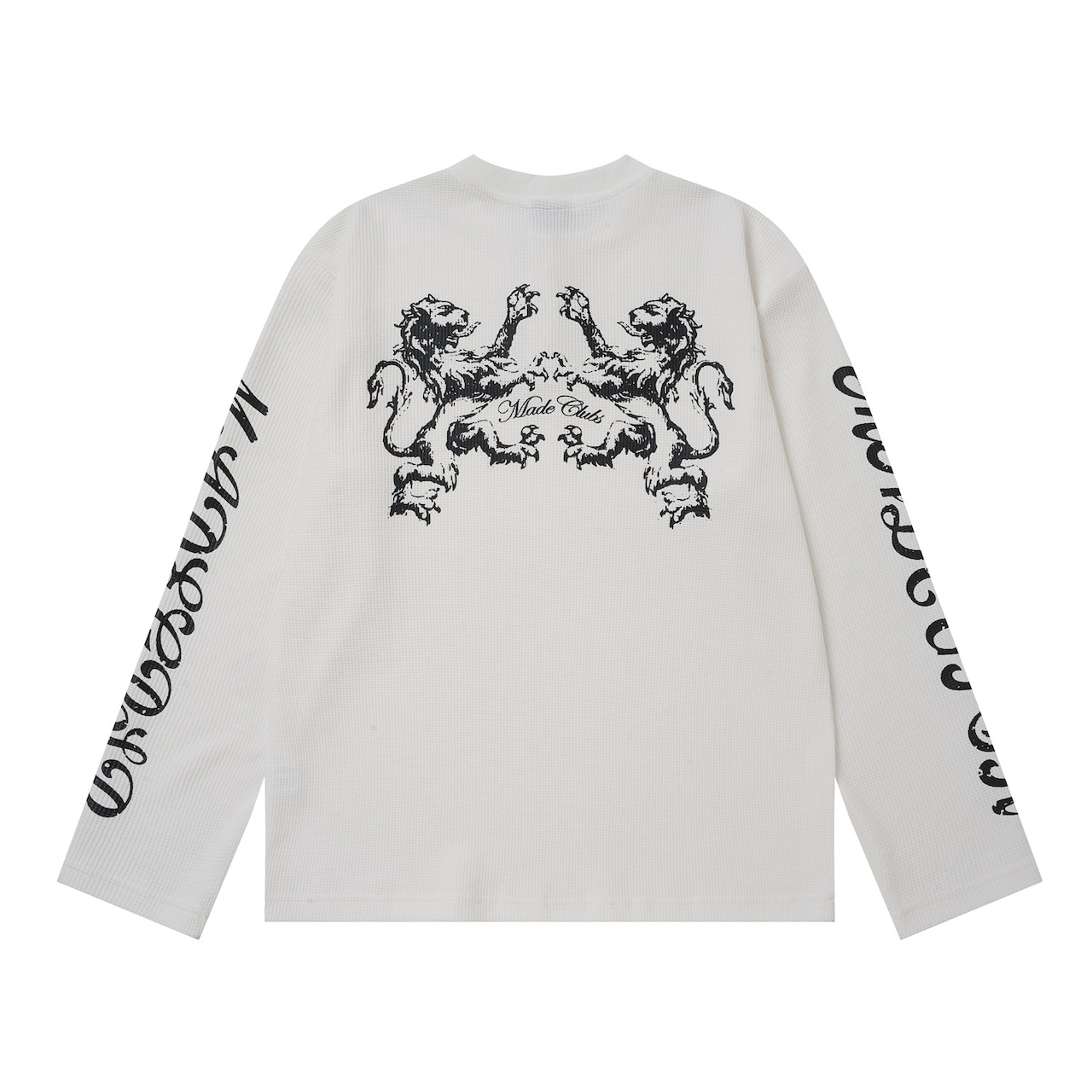 VINTAGE ストリート ダブルライオン ヘンリーネック ワッフルロングTシャツ T2292