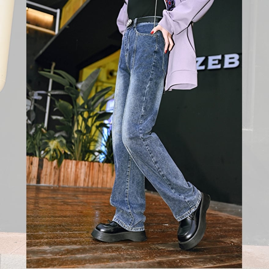 サブカル 服 地雷系 通販 チャイナ風服 チャイナ風服 古怪舎 デニム ストレート ハイウエスト 闇かわいいサブカル服