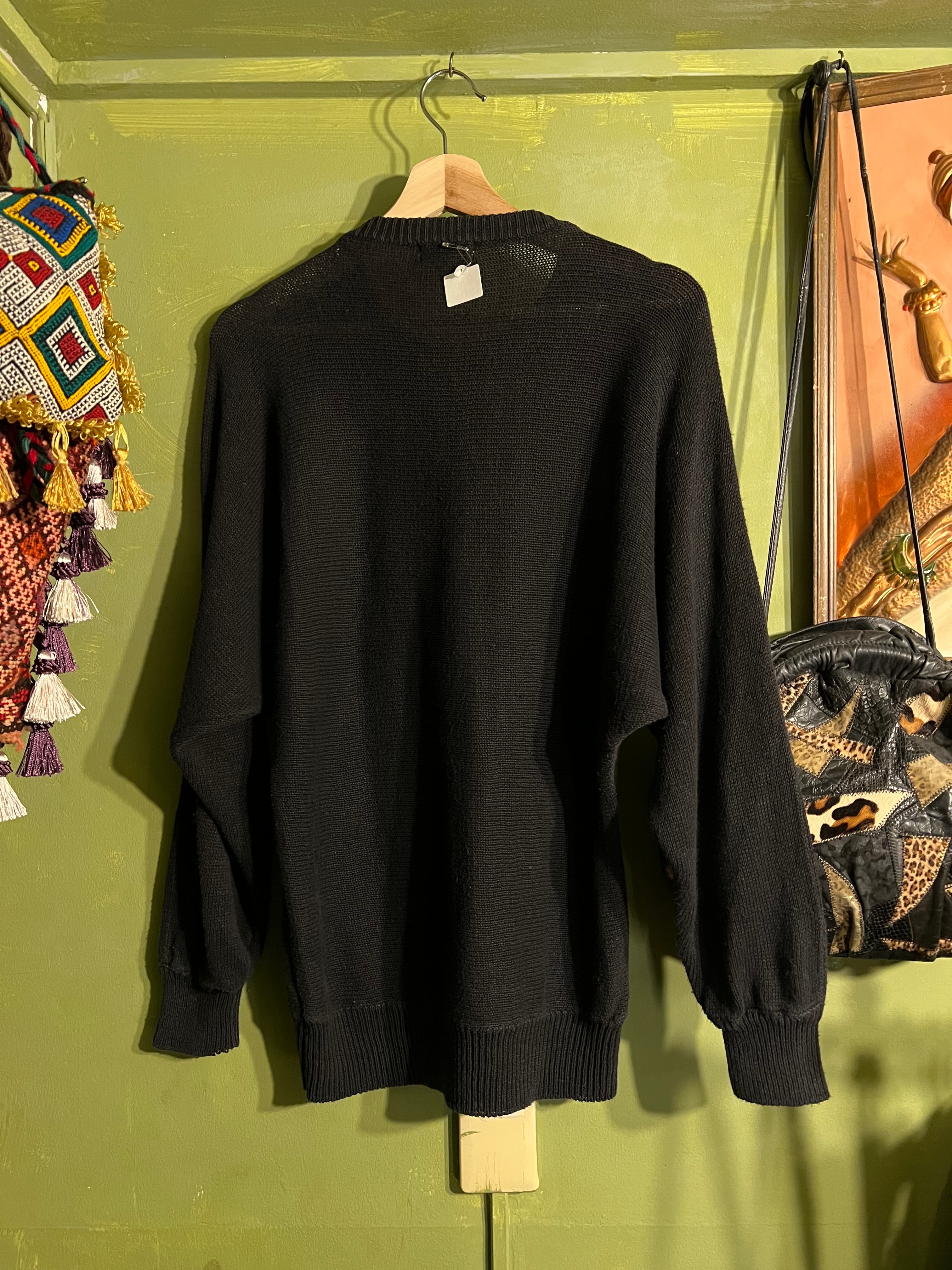 80s black × multicolor spangle bijou knit tops ( ヴィンテージ