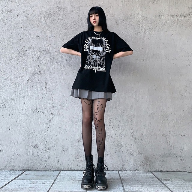 天使と悪魔 病み可愛い 黒 ｔシャツ 暗黒少女 ゴスロリ Darkness 地雷系 原宿女子 ストリート系 韓国系 10代 代 天使と悪魔 サブカル系ファッション Seasonz