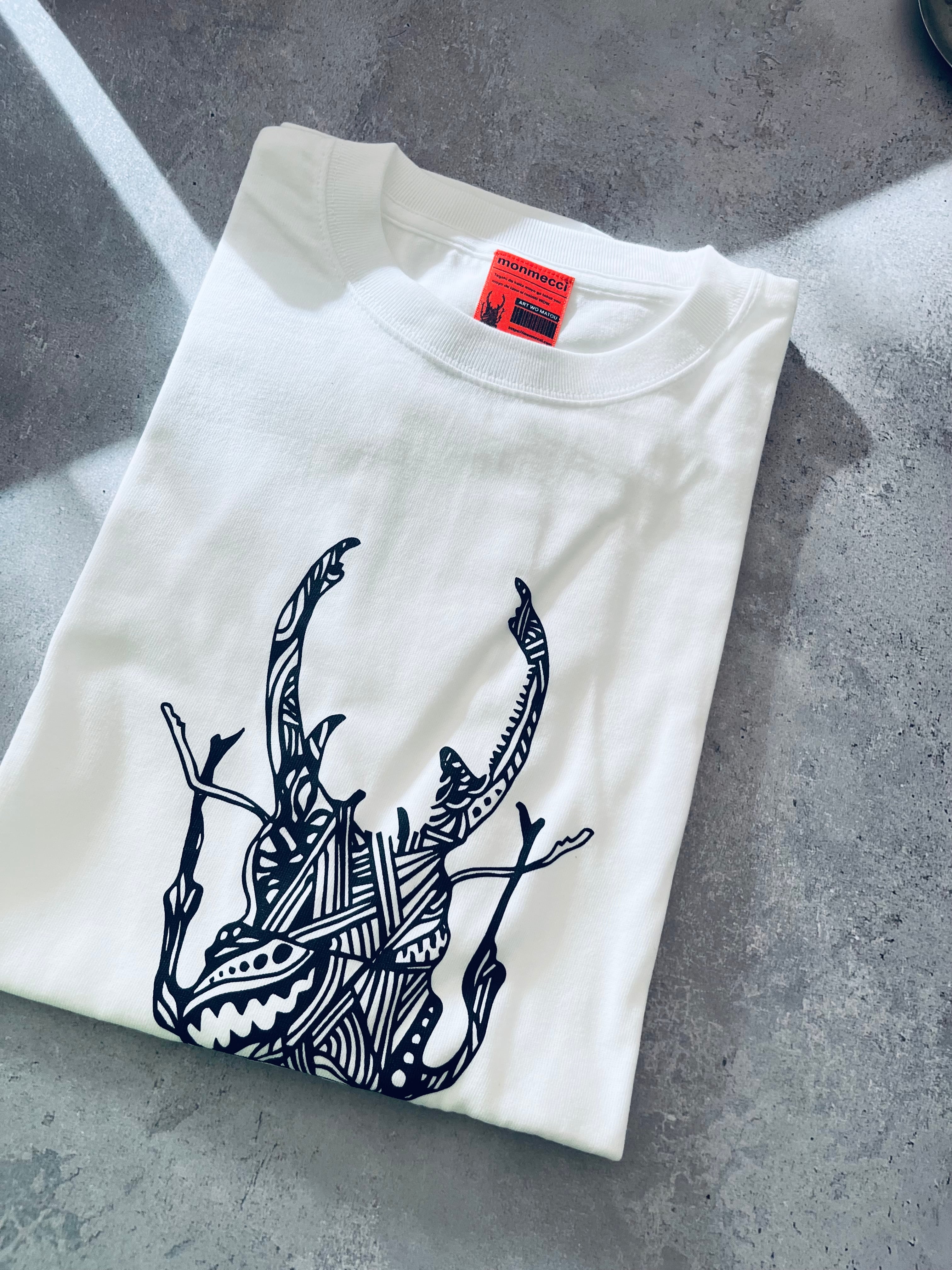 クワガタ Tシャツ【白】｜クワガタ柄のTシャツ｜monmecci | monmecci