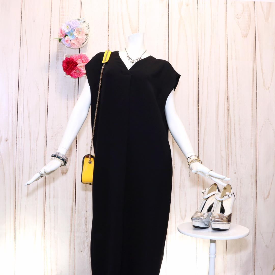 ブレンヘイム フレンチスリーブロングワンピ S ゆったりシルエット 黒