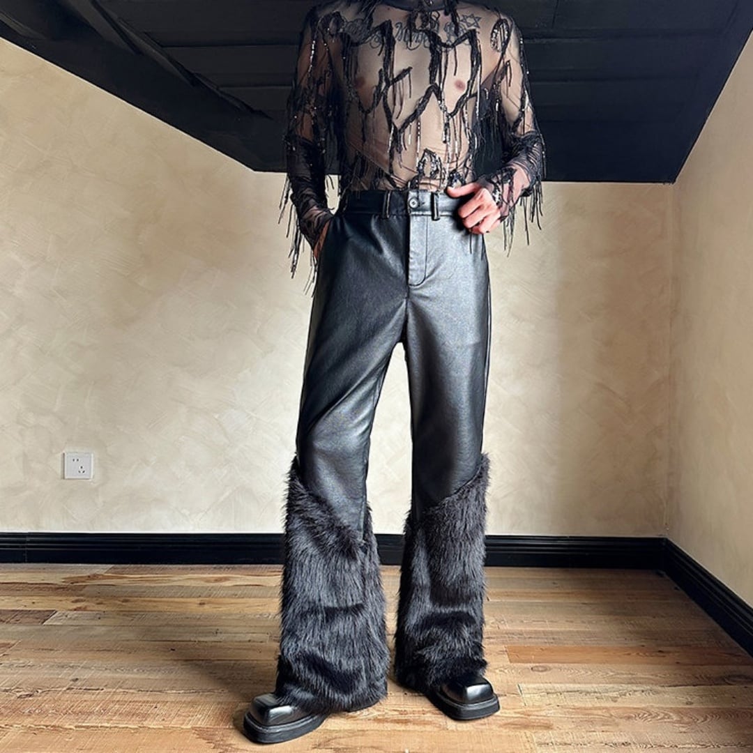 ファースプライシング フェイクレザーフレアパンツ D11321 | 韓国