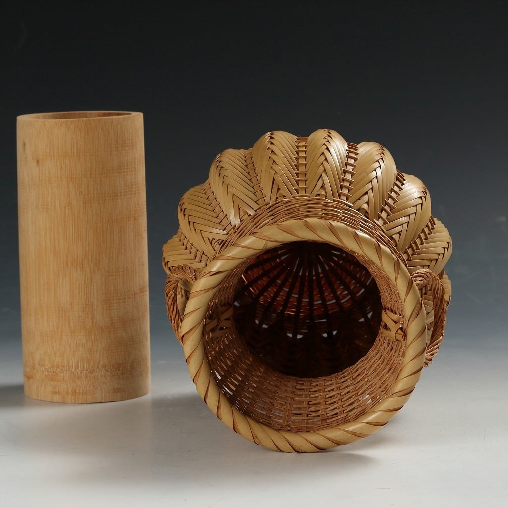 昭和レトロ モダンデザイン 編竹 フラワーベース/ 花器 ヴィンテージ