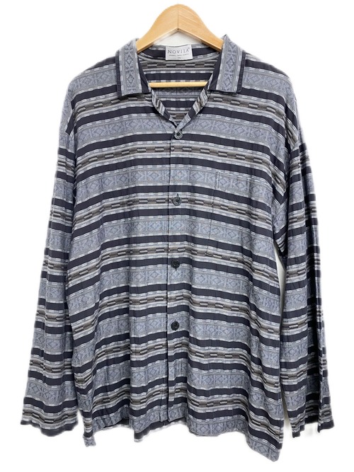90sEuro Cotton Native Border Open Collar Shirt/L