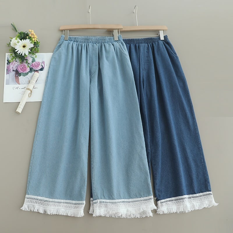 フリンジワイドデニムパンツ W0683