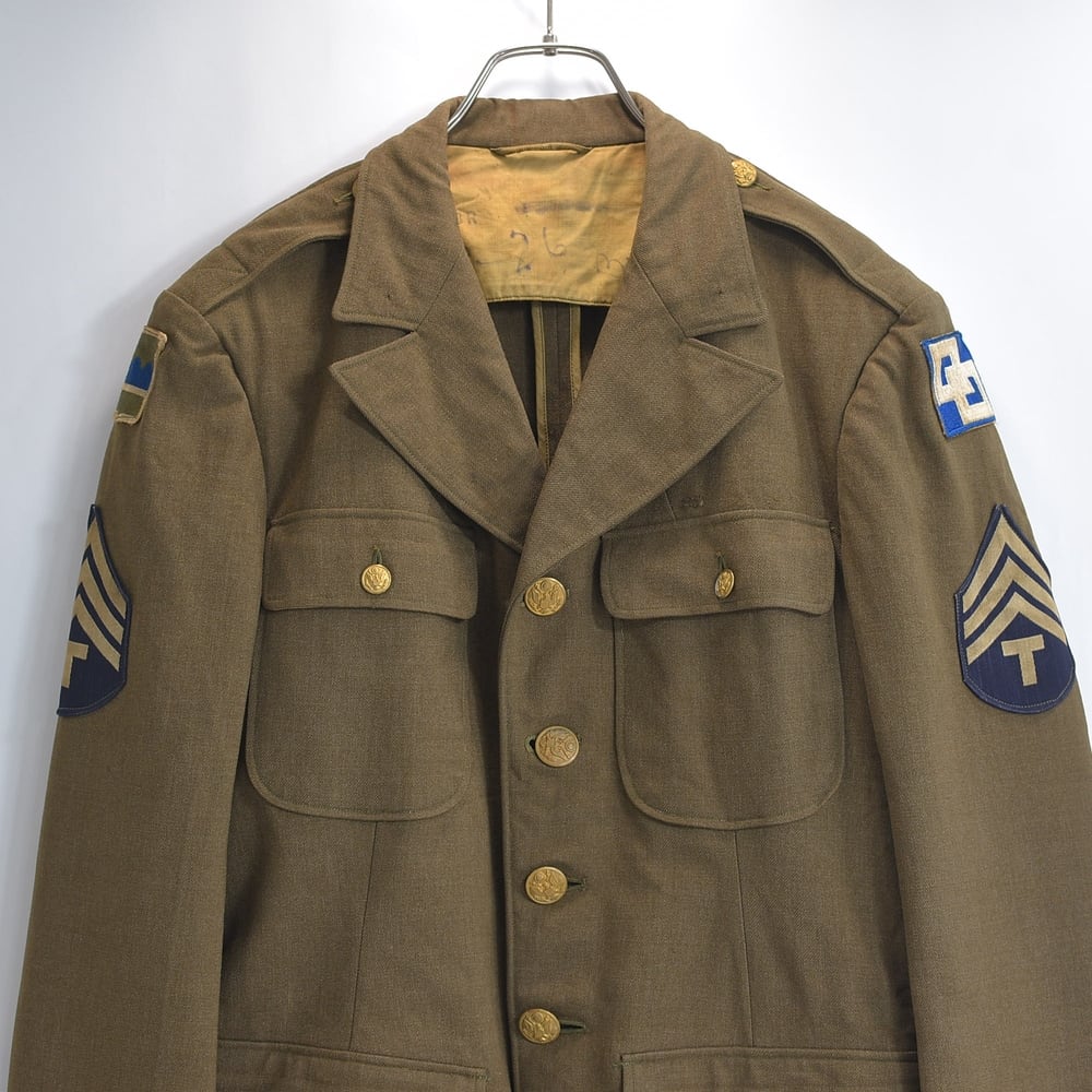 40s USA製 US ARMY ユーエスアーミー M-39 サービスコート ウールジャケット パッチ エポレット メタルボタン 制服 WW2 ミリタリー オリーブグリーン USED ヴィンテージ ビンテージ 古着 メンズM〜Lサイズ相当