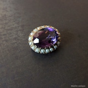 英国ヴィンテージジュエリー 9ctゴールド 天然アメシスト 真珠 レースピン ブローチ(ソーティングメモ付)