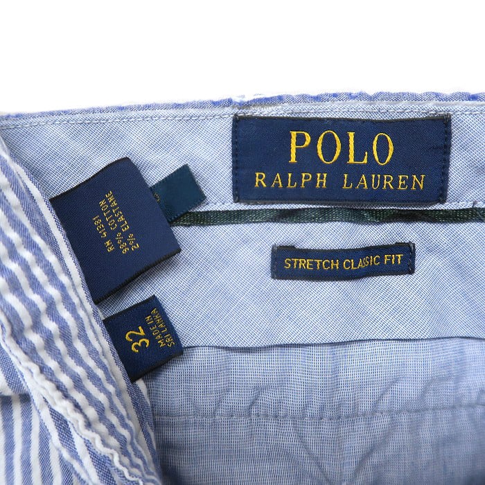 古着 ラルフローレン POLO RALPH LAUREN ショートパンツ ハーフパンツ ストライプ柄 ホワイト ブルー サイズ表記：32　 gd81502 w3714