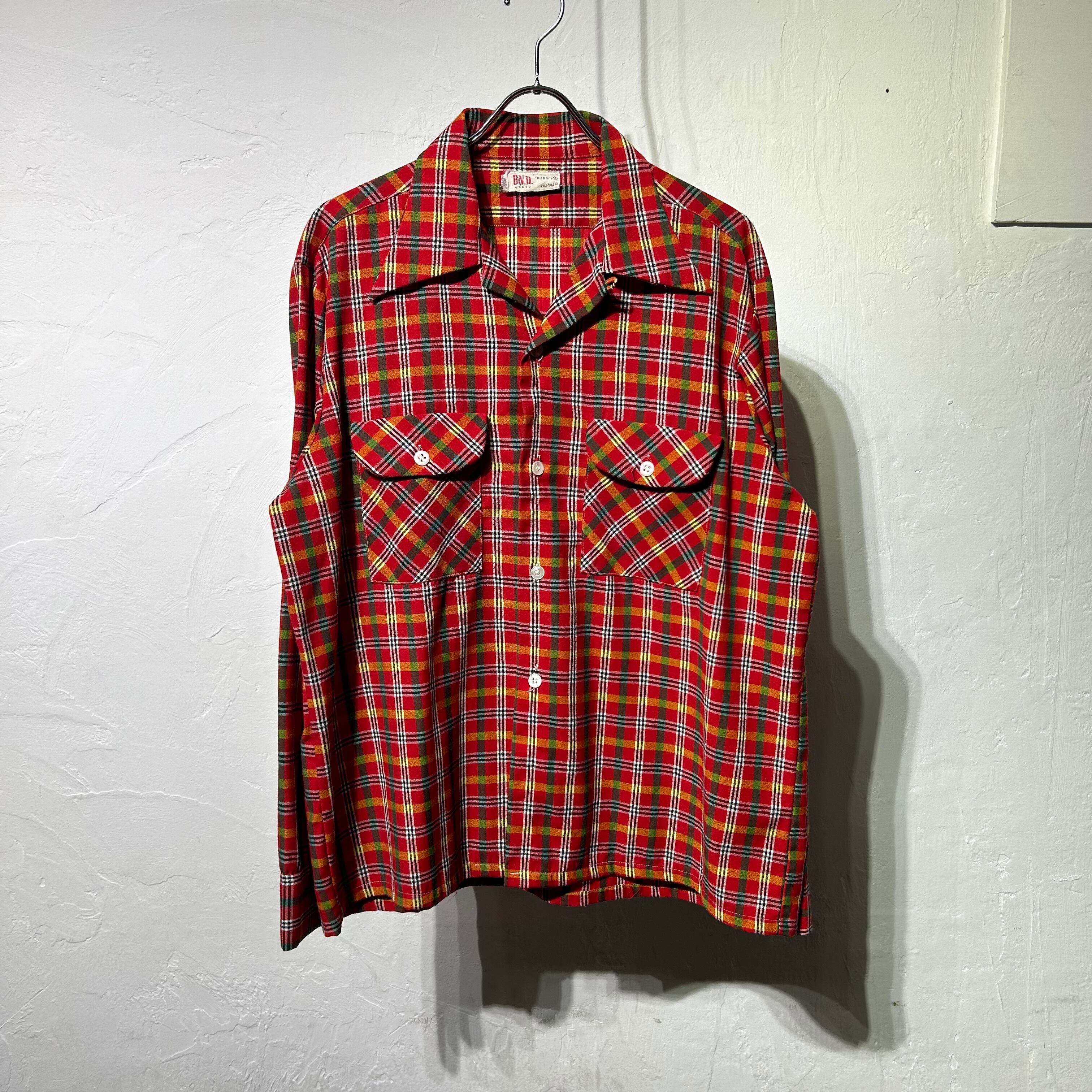 50s B.V.D Tartan Check Pattern Open Collar Shirt
