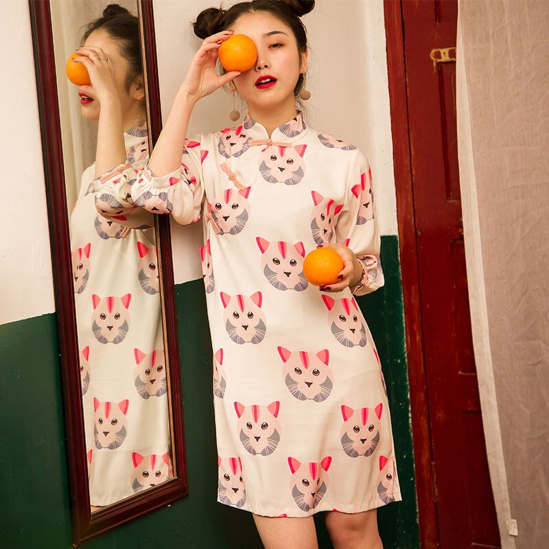 ワンピース 中国系動物柄チャイナドレスワンピース Yochico 独自のストリートトレンドを定義づけましょう