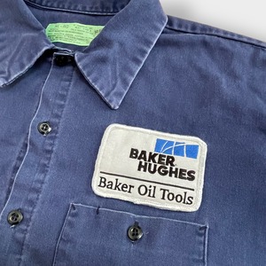 【REDKAP】ワークシャツ 長袖 企業系 企業 ロゴ XL ワッペン BAKER HUGHES ベイカー・ヒューズ くすみ 雰囲気系 レッドキャップ us古着