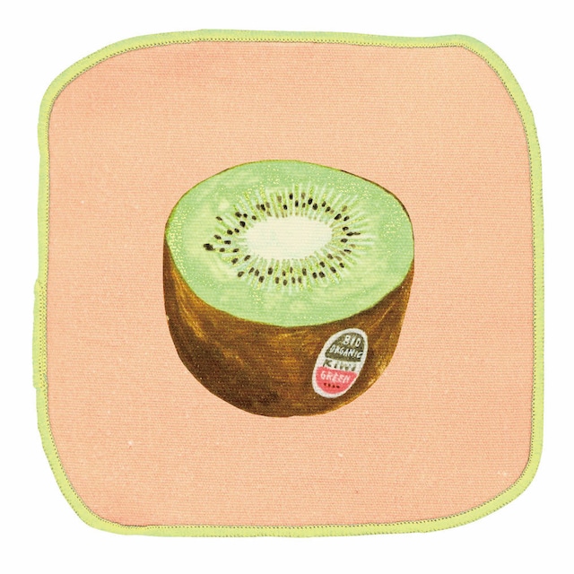 小池ふみ ハンドクロス/ Kiwi Fruit 16x16cm 表面綿100% メガネやスマホも拭ける KF018