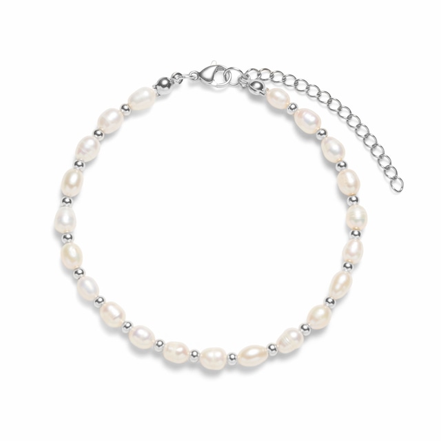 Natural freshwater pearl mix anklet silver