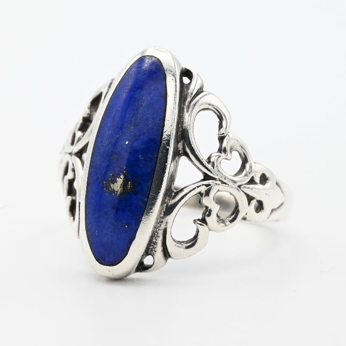 専用＊Ringpillow＆Message arrange＊アンティークアレンジ Lapis Lazuli Accent Graceful Open Work Ring #19.0 / Denmark