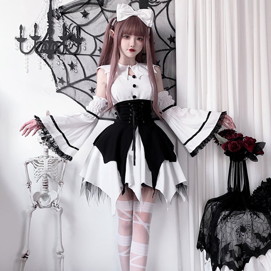 サブカル 服 地雷系 通販 コスプレ 5点セット イベント衣装 パンク風 魔女 ゴースト衣装