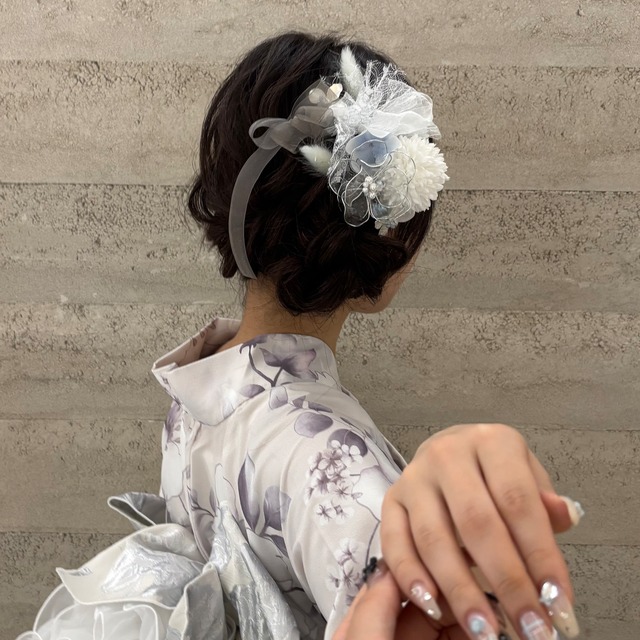12 Yukata collection ice blue flower & tulle