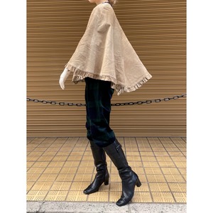 Beige leather frill design poncho