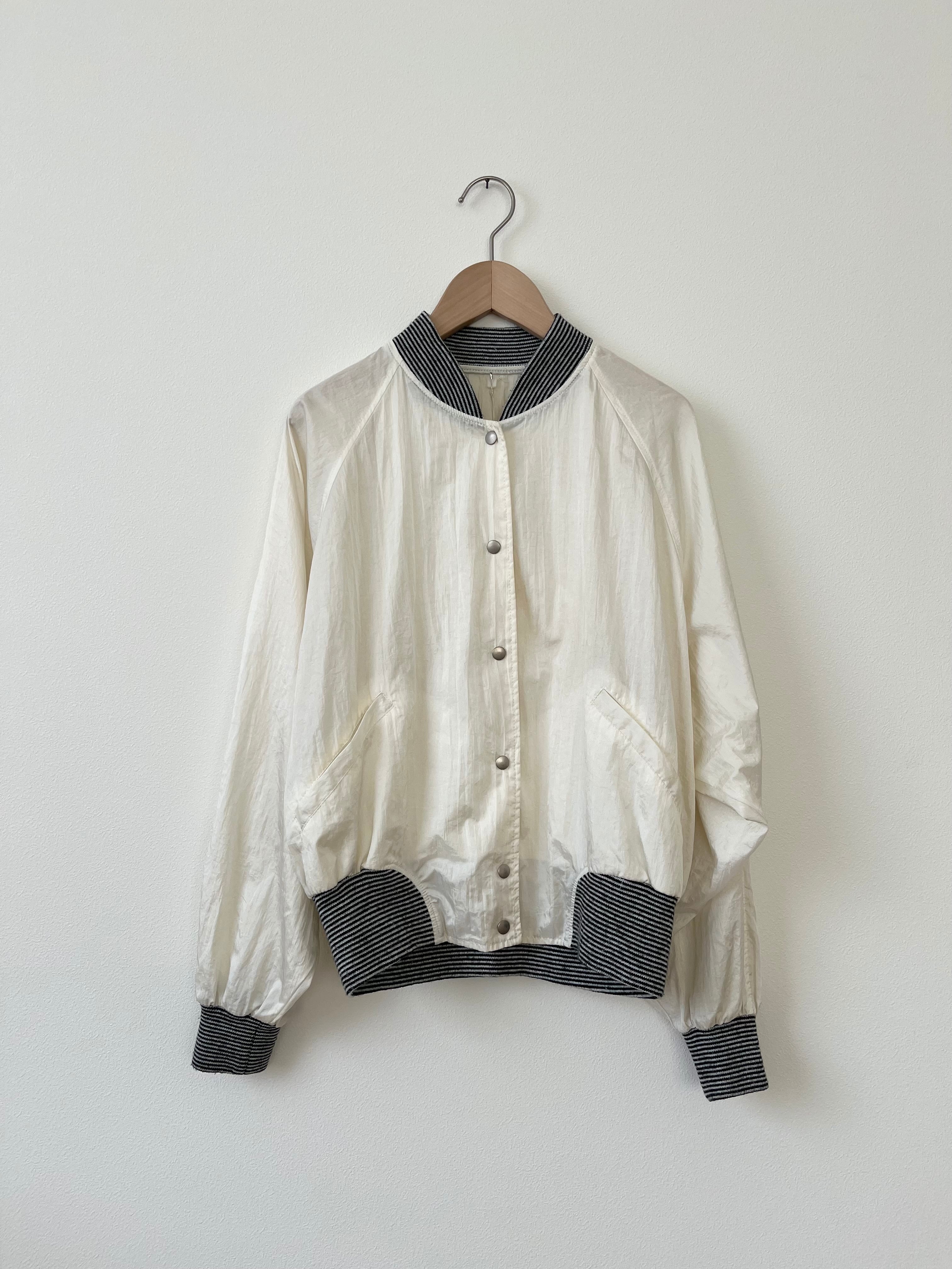 古着 ナイロンブルゾン 白×細ボーダー