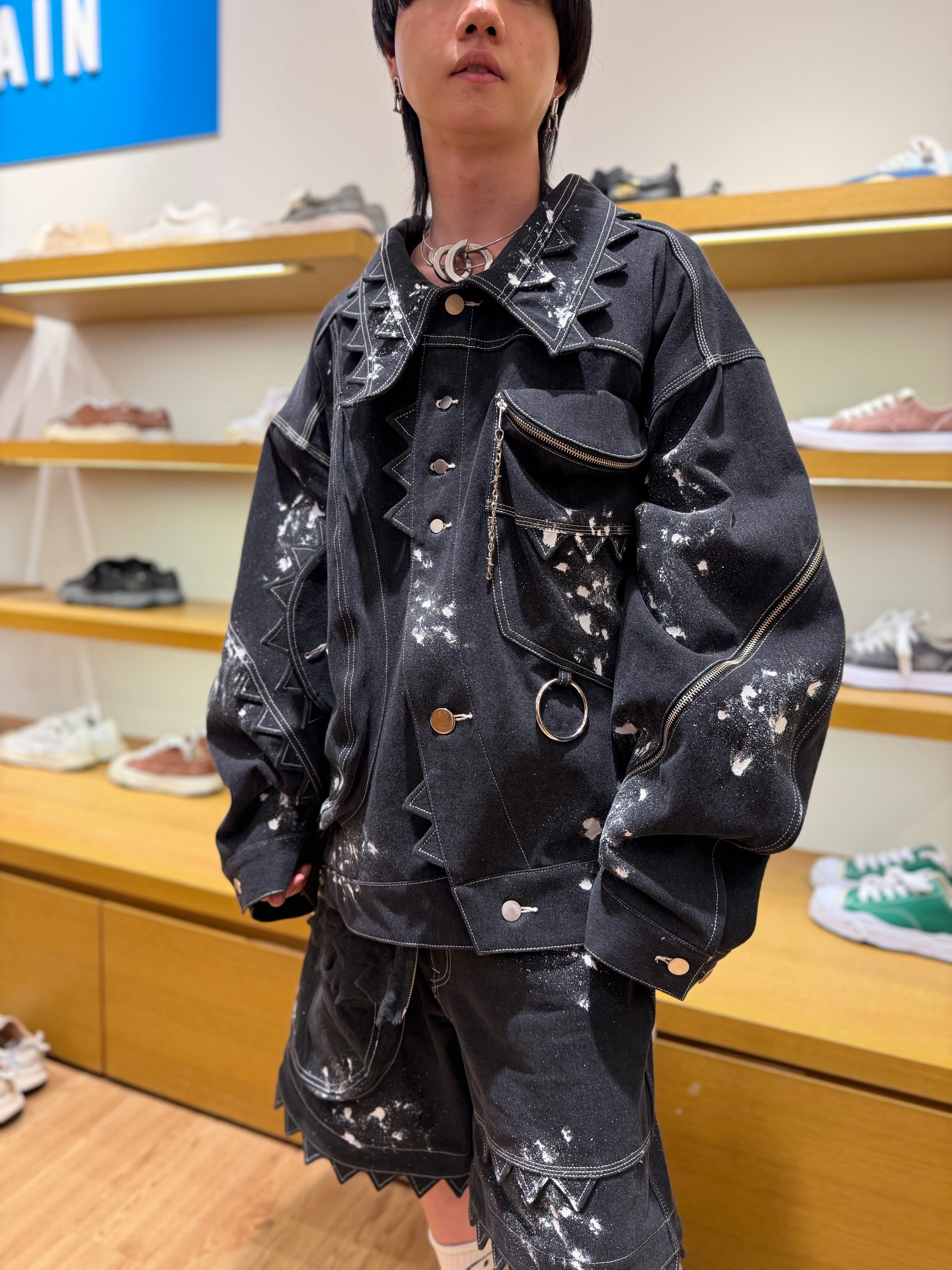 KIDILL/MONSTER DENIM JACKET BIOSTONE WASHED STAIN DISTRESSED DENIM
