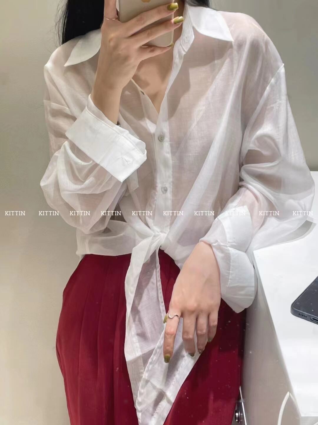 裾結びシアーブラウス　AJ22085-115