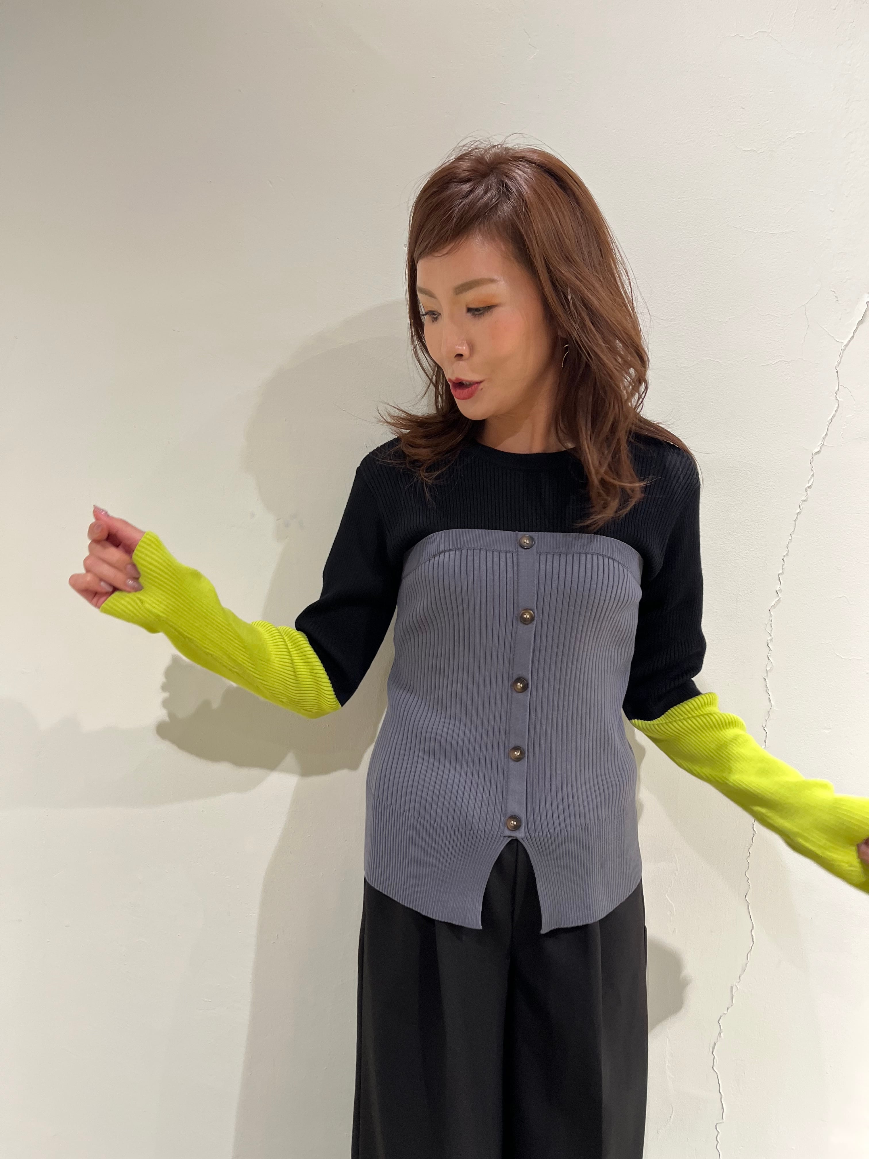 タイムセール　金額戻りますポリーヌブロー　ニットドッキング異素材ブルゾン pauline bleu（ポリーヌブロー）