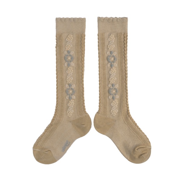 Collegien / Dalia - Jacquard Flower Knee-high Socks / Petite Taupe