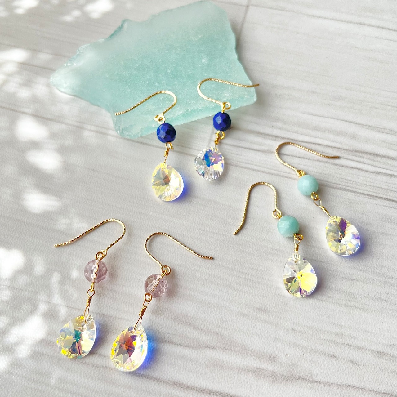 ラピスラズリ/アマゾナイト/アメジスト・サンキャッチャーピアス