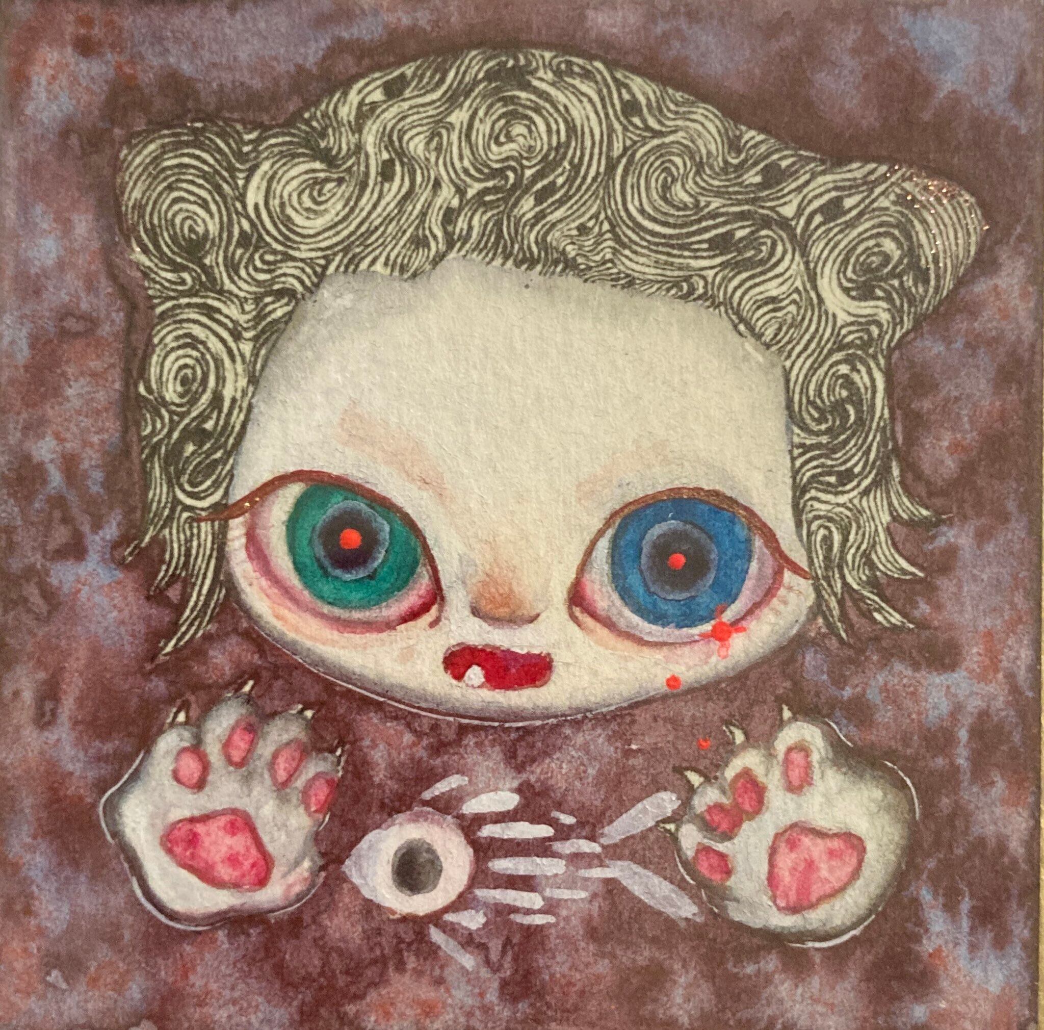 24時間以内に売れなければ300円額付き　原画絵画　「七転八起ニャンコ」 24時間以内に売れなければ額付き 原画絵画 「七転八起ニャンコ」