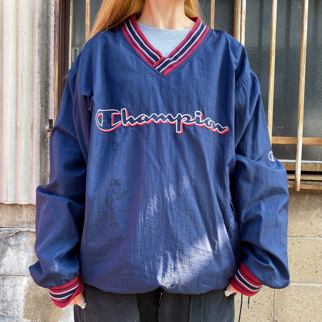 90年代 Champion カレッジ チャンピオン ナイロンプルオーバー 