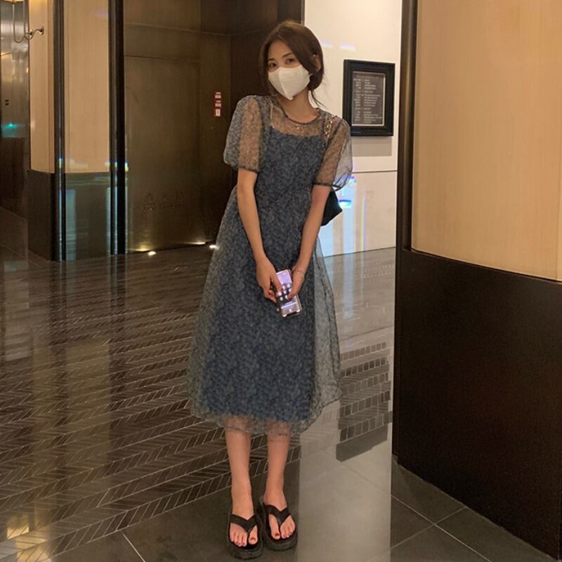 サマースタイルスタンダードメッシュドレス ロングスカート レトロ 夏物 YY-ファッション68425510877