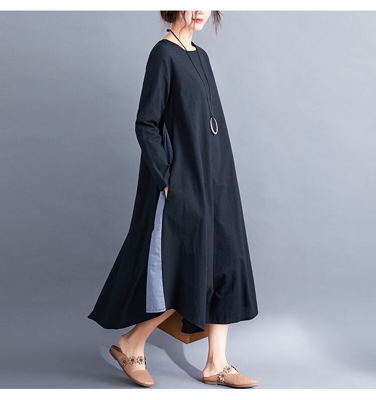 秋冬新作 ワンピース 新作ワンピース ラウンドネック ロングワンピ 体型カバー ゆったりサイズ