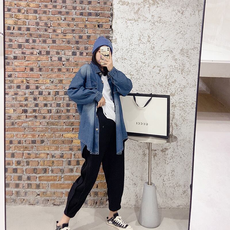 プラスサイズのレディースファットシスター2020年秋新作ミドル丈ジャケットカーディガン長袖デニムシャツパンツトレンド ミックスインファッション21805444281