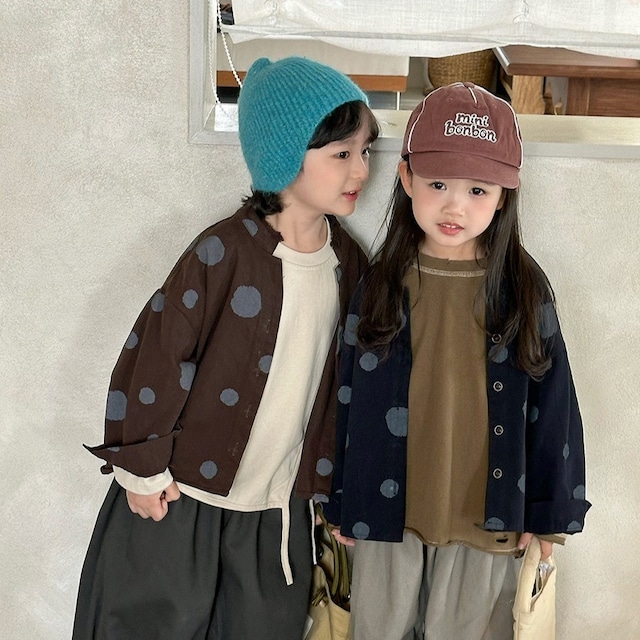 フリンジ裾ドットシャツ（2色展開）JIAY｜トップス カーディガン｜小学生 ジュニア対応｜通学 普段着｜韓国子供服｜男の子 女の子｜80-140cm｜2026秋服 ［取寄］