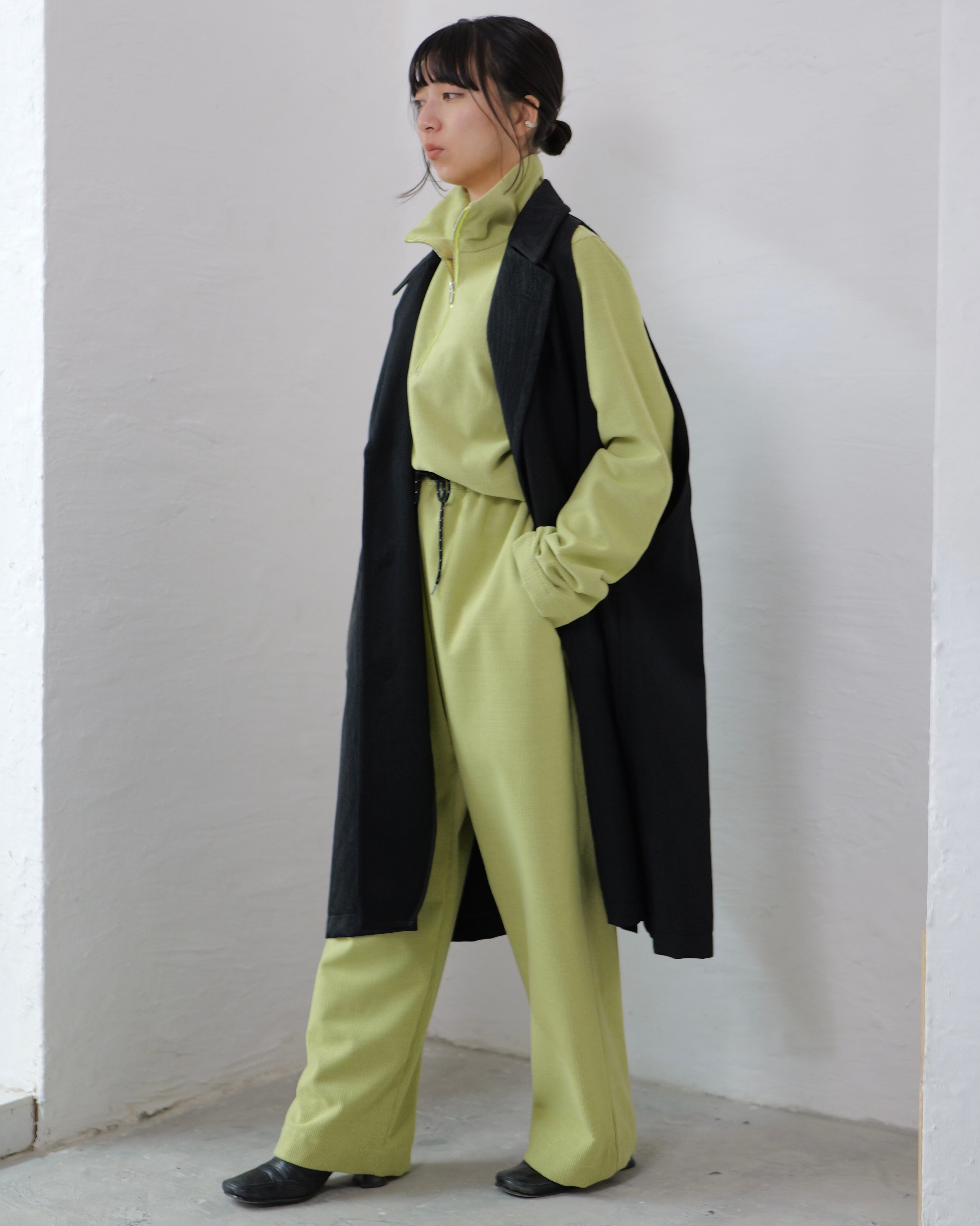 itochi - Wool Cashmere Corduroy Half-Zip Pullover ：Lime｜ウール