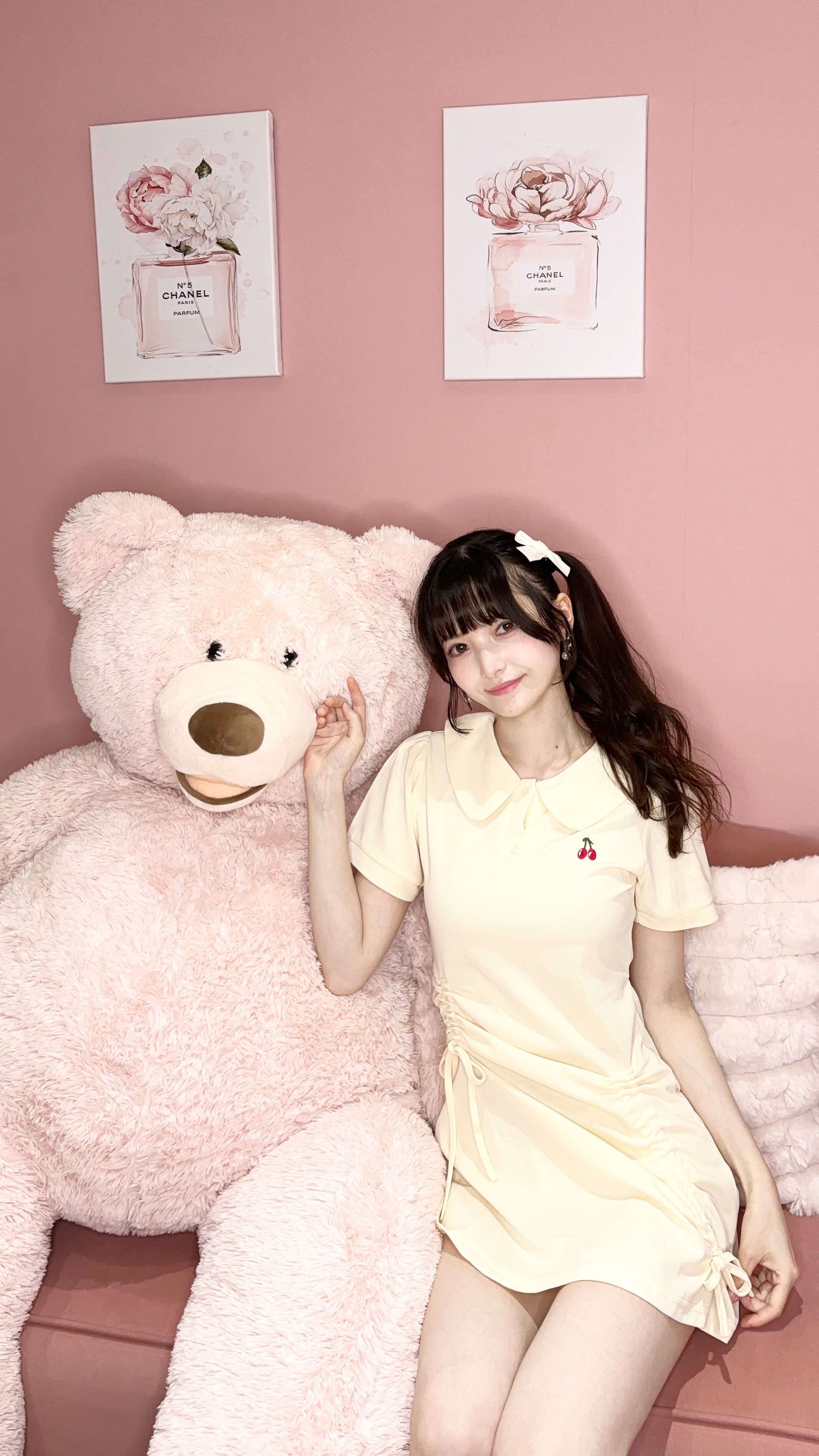 ♡ チェリー サイドシャーリングミニワンピ(イエロー) | ♡Ma peluche♡