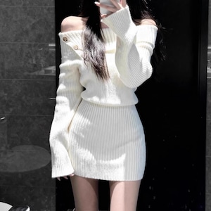 2色/オフショルダーリブニットワンピ ・74160 2色/オフショルダーリブニットワンピ ・74160