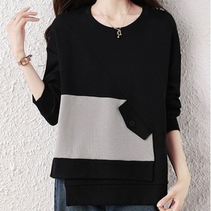 CONTRAST STITCH IRREGULAR HEM ROUND NECK SWEAT SHIRT 1color M-14923