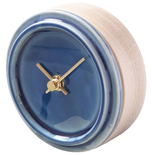 杉浦製陶 置き時計 日本製 TILE WOOD CLOCK 陶磁器 木 直径11.5 奥行4.5cm 重量350g ペールブルー