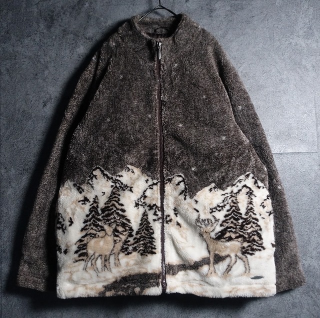 Brown deer landscape design fleece jacket